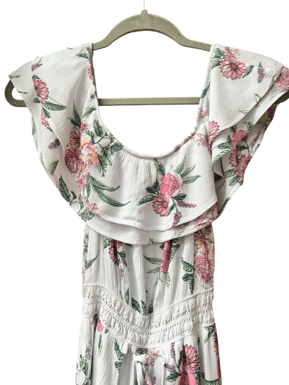 Adam Levine Collection White Pink Floral Open Leg Off Shoulder Jumpsuit XS - Picture 4 of 8